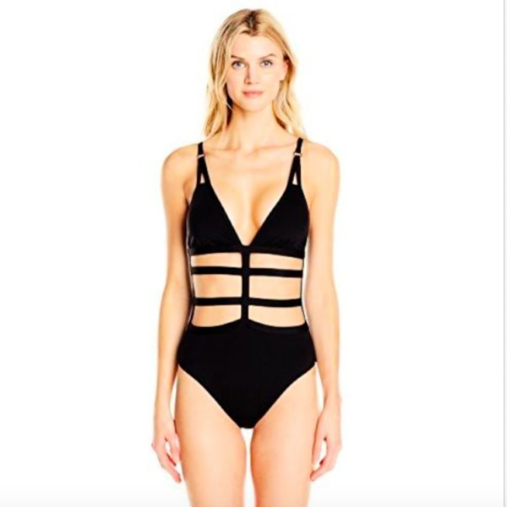 Kenneth Cole Cute One-Piece Cutout Swimsuit in Black Size M